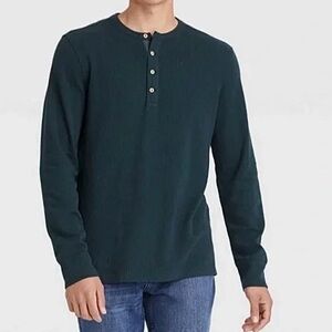Goodfellow & Co Forest Green Long Sleeve Waffle Knit Henley Men’s Size M